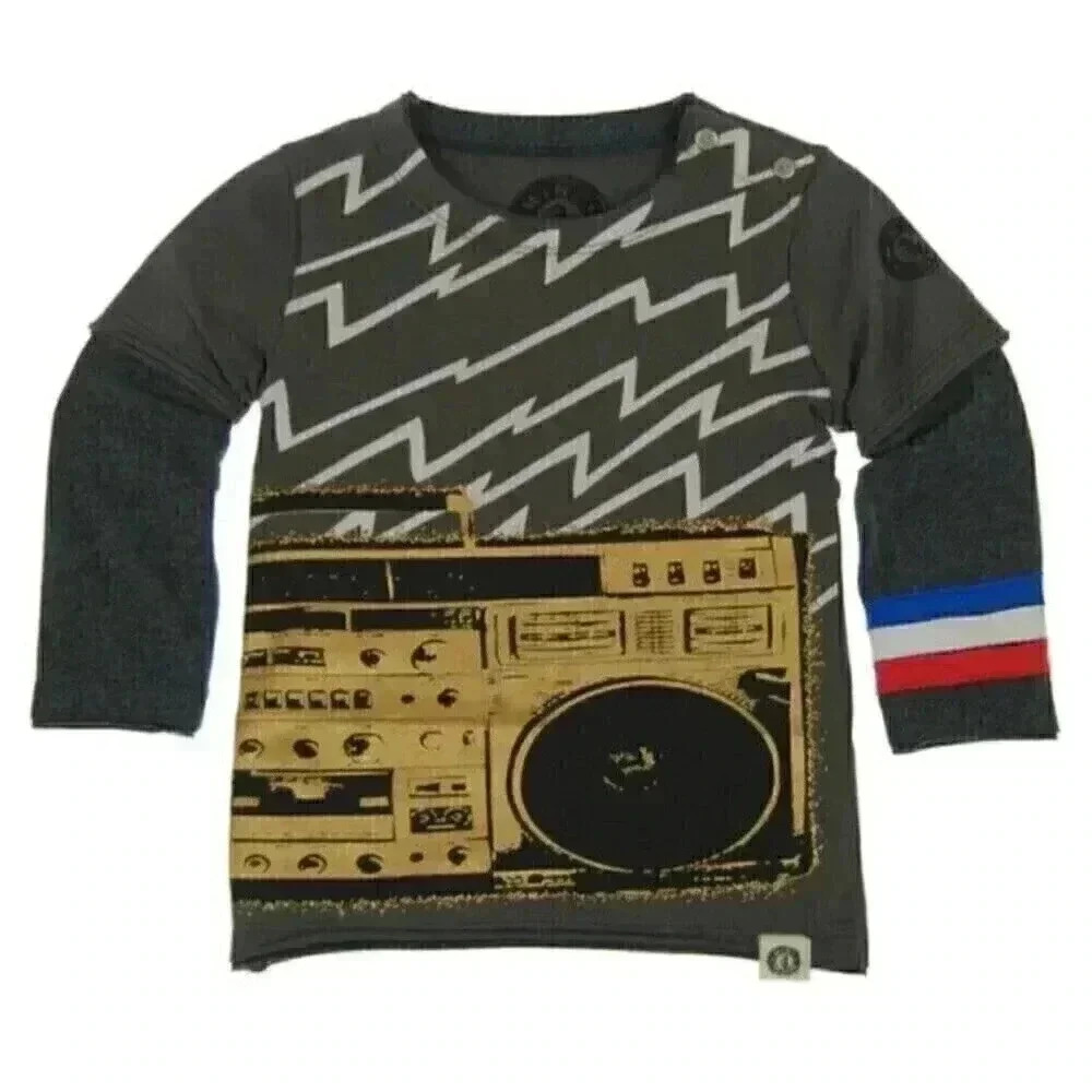 NWT Mini Shatsu Electric Boom Box Twofer Shirt Long sleeve Toddler Boy 2T